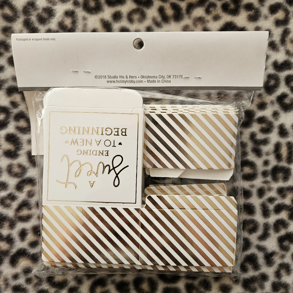 100 Gold and White Wedding Favor Candy Boxes (A Sweet Ending To A New Beginning)